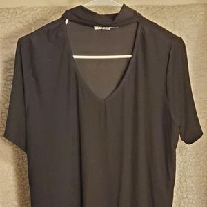 Long Black blouse 1X - strap around the neck